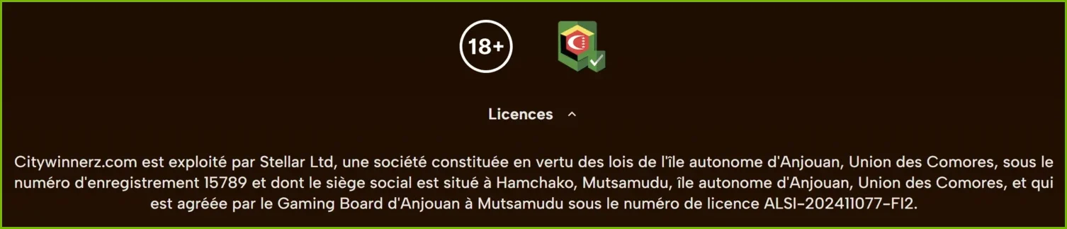 Casino CityWinnerz Licence et sécurité