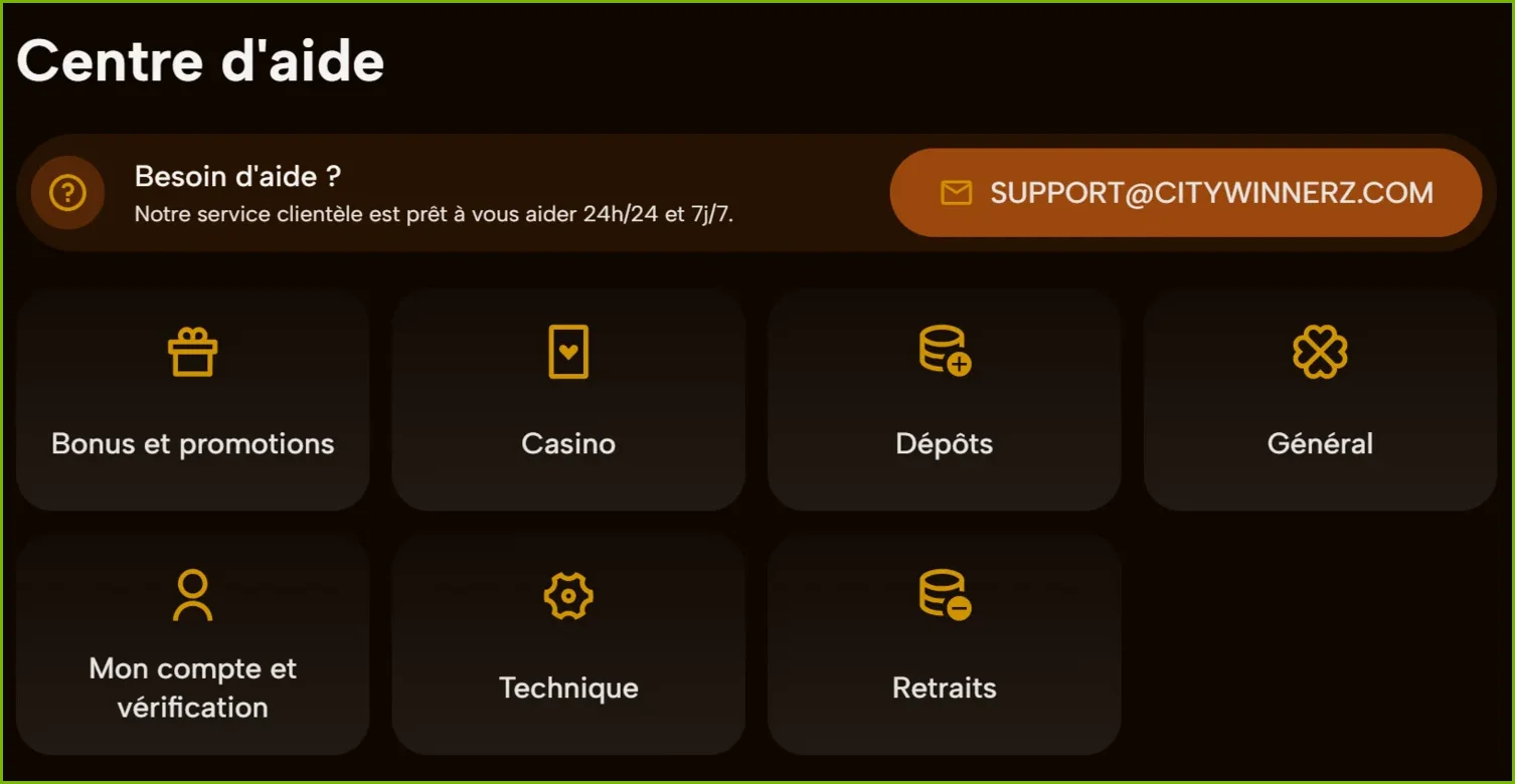 Casino CityWinnerz Support client